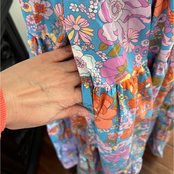 Free People Park Slope Retro Blue Floral Maxi Dress M - Picture 7 of 16